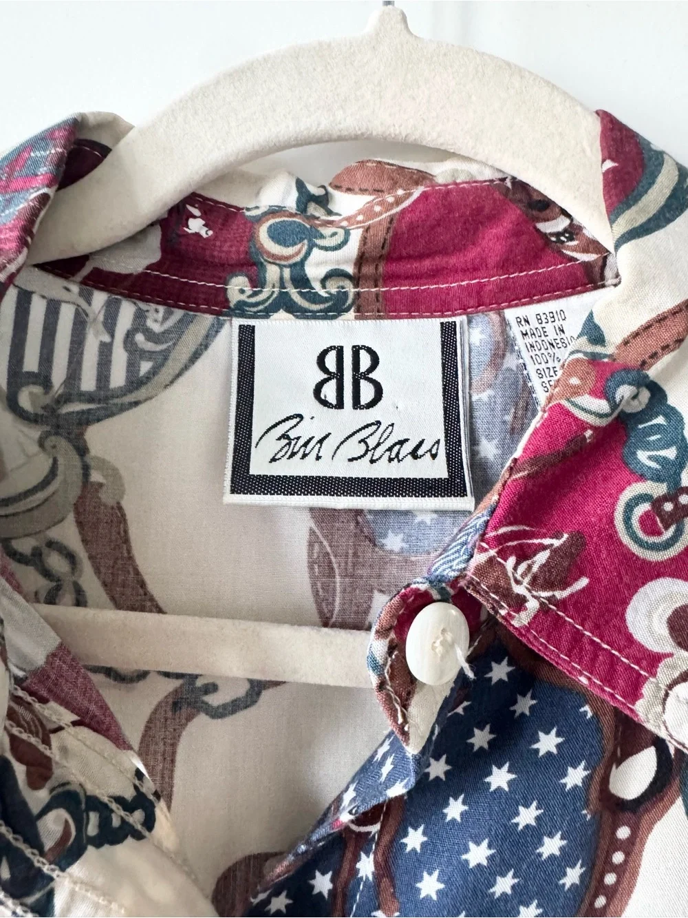 Vintage Bill Blass Equestrian Carousel Horse Circus Print Button Down Shirt
